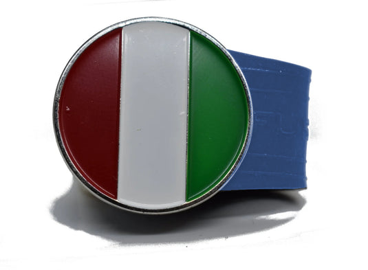 Italian/Mexican Flag golf ball marker on a Blue InfusenClip™
