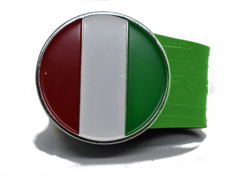 Load image into Gallery viewer, Italian/Mexican Flag golf ball marker on a Green InfusenClip™
