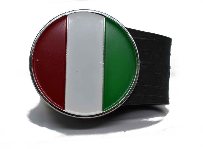 Load image into Gallery viewer, Italian/Mexican Flag golf ball marker on a Black InfusenClip™

