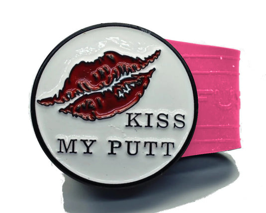 Kiss My Putt golf ball marker on a Pink InfusenClip™