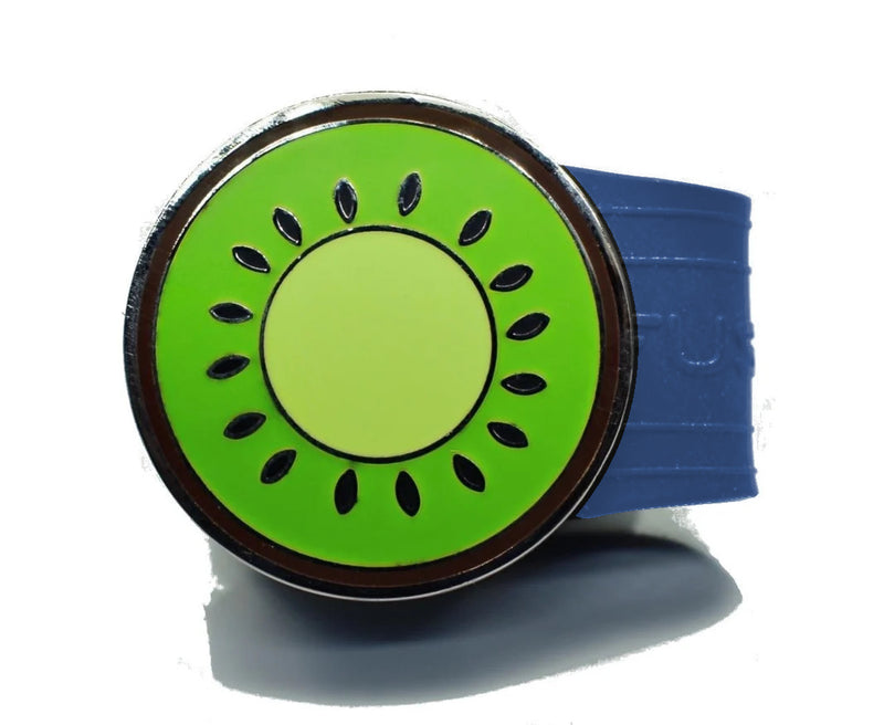 Load image into Gallery viewer, Kiwi golf ball marker on a Blue InfusenClip™
