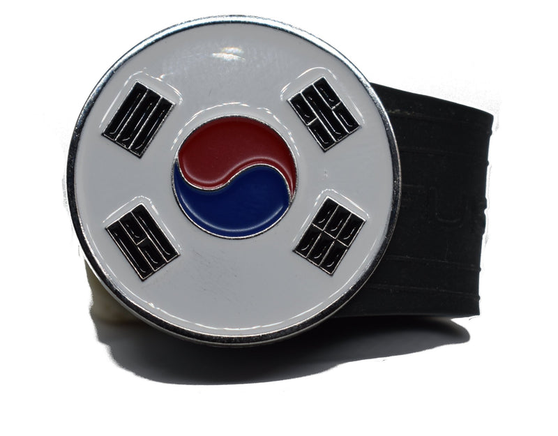 Load image into Gallery viewer, South Korea Flag golf ball marker on a Black InfusenClip™
