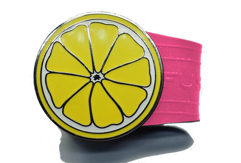 Load image into Gallery viewer, Lemon golf ball marker on a Pink InfusenClip™
