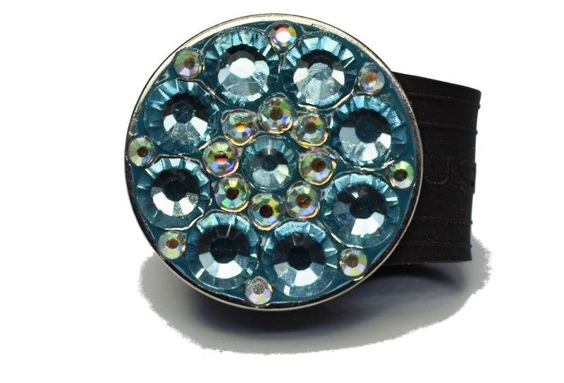Load image into Gallery viewer, Light Blue Rhinestones golf ball marker on a Black InfusenClip™
