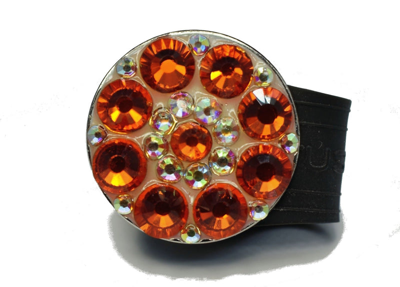 Load image into Gallery viewer, Orange Rhinestones golf ball marker on a Black InfusenClip™
