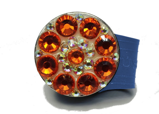 Orange Rhinestones golf ball marker on a Blue InfusenClip™