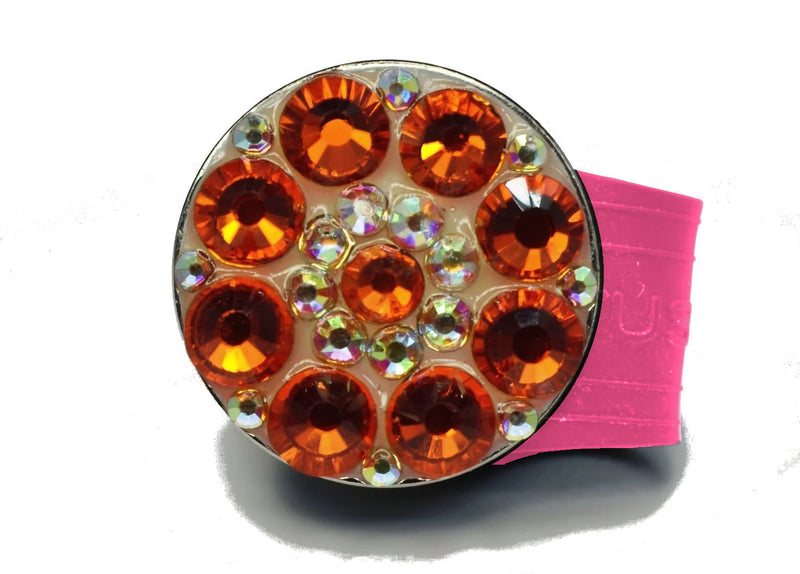 Load image into Gallery viewer, Orange Rhinestones golf ball marker on a Pink InfusenClip™
