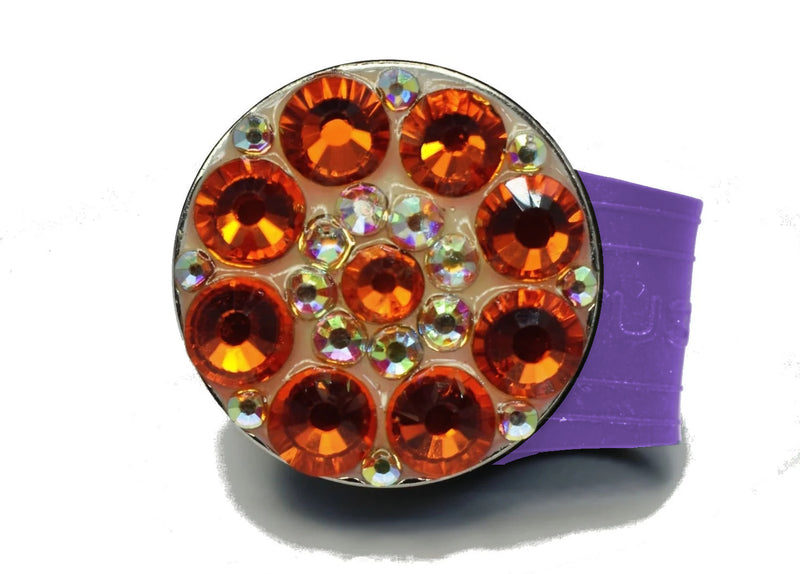 Load image into Gallery viewer, Orange Rhinestones golf ball marker on a Purple InfusenClip™
