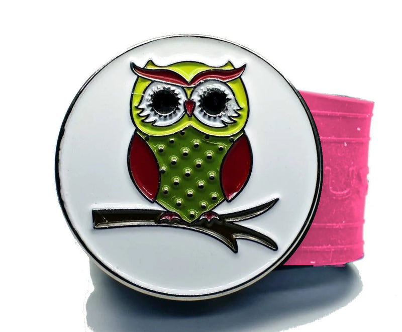 Load image into Gallery viewer, Owl golf ball marker on a Pink InfusenClip™
