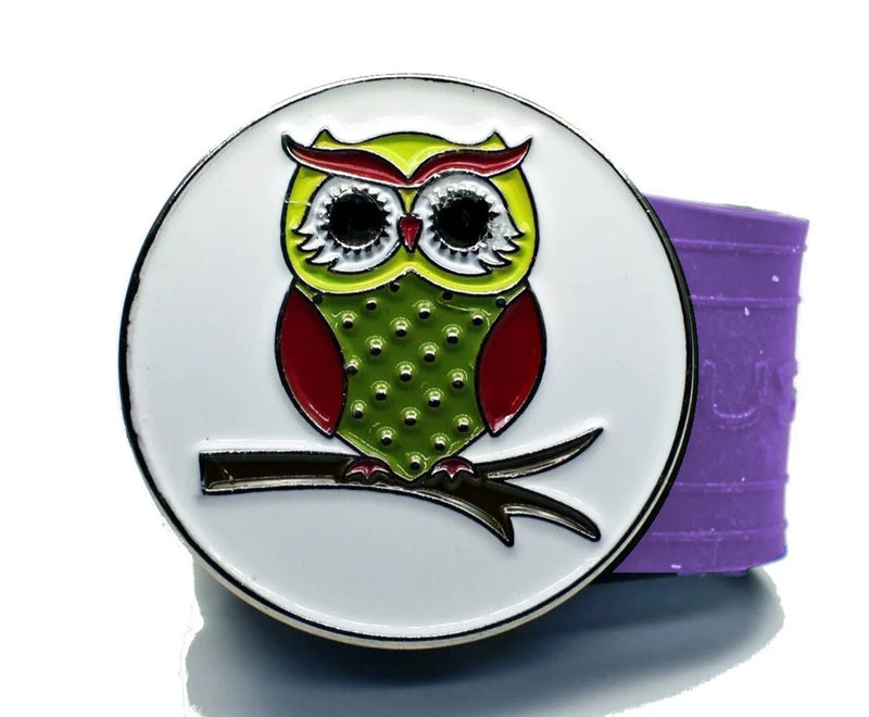 Load image into Gallery viewer, Owl golf ball marker on a Purple InfusenClip™
