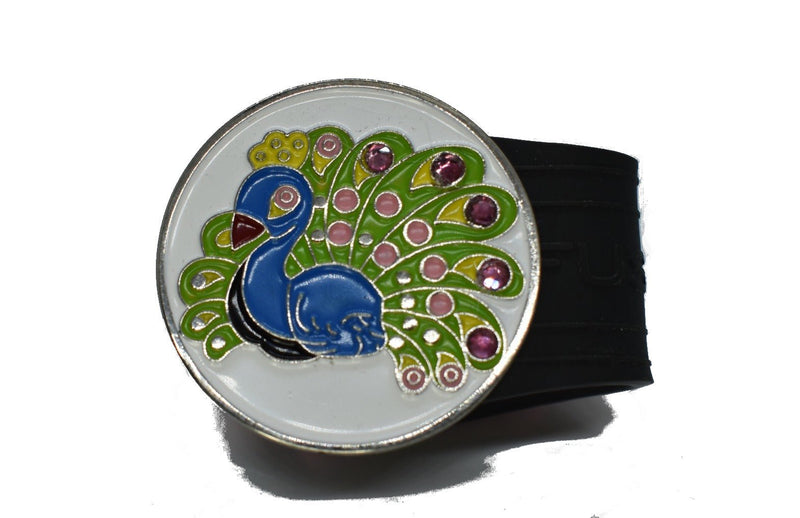 Load image into Gallery viewer, Peacock golf ball marker on a Black InfusenClip™
