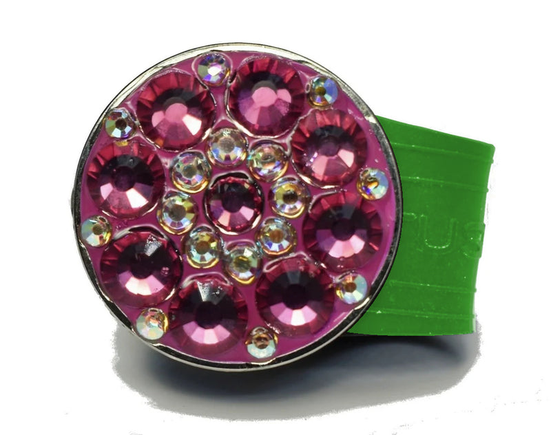 Load image into Gallery viewer, Pink Rhinestones golf ball marker on a Green InfusenClip™
