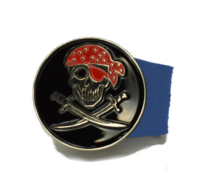 Load image into Gallery viewer, Pirate golf ball marker on a Blue InfusenClip™
