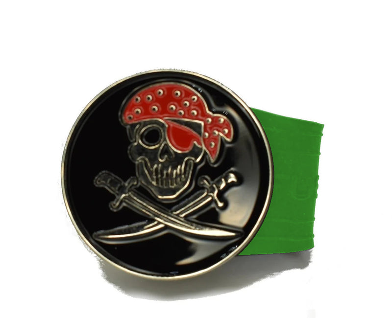 Load image into Gallery viewer, Pirate golf ball marker on a Green InfusenClip™

