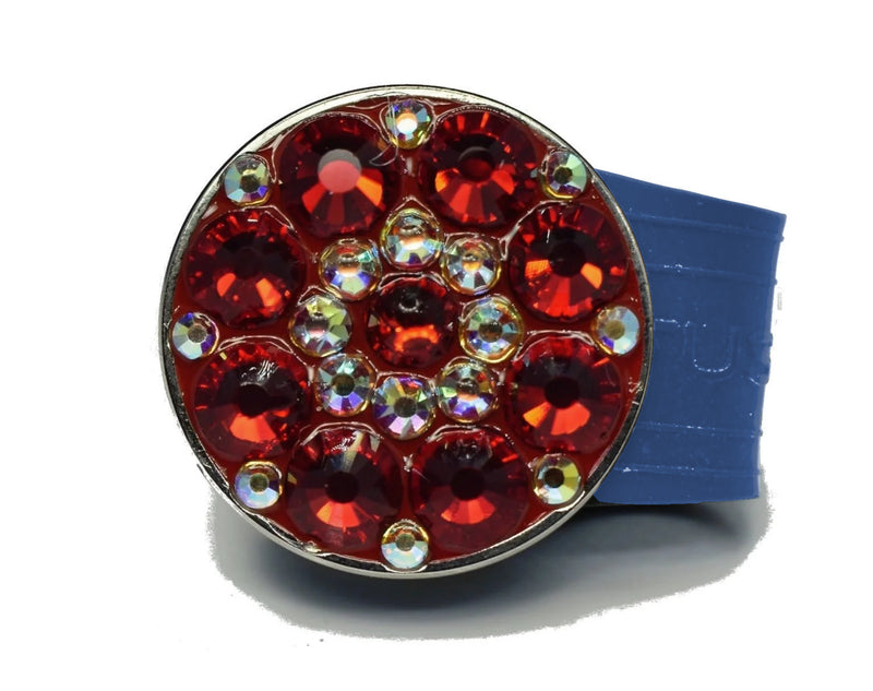 Load image into Gallery viewer, Red Rhinestones golf ball marker on a Blue InfusenClip™
