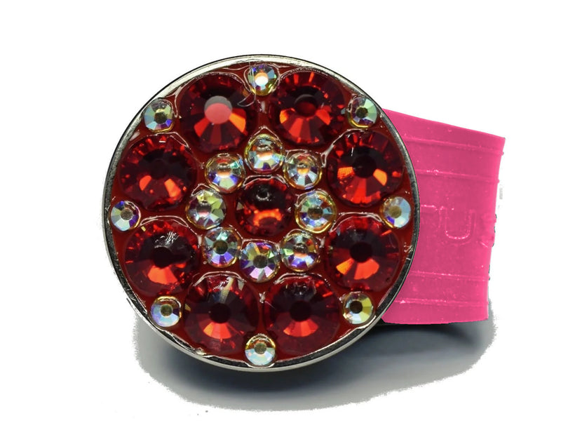 Load image into Gallery viewer, Red Rhinestones golf ball marker on a Pink InfusenClip™
