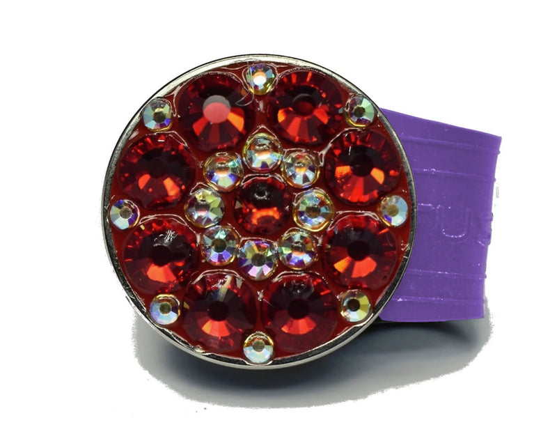 Load image into Gallery viewer, Red Rhinestones golf ball marker on a Purple InfusenClip™
