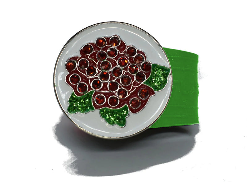 Load image into Gallery viewer, Red Rose golf ball marker on a Green InfusenClip™

