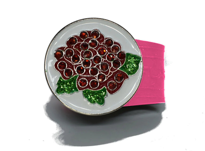 Load image into Gallery viewer, Red Rose golf ball marker on a Pink InfusenClip™
