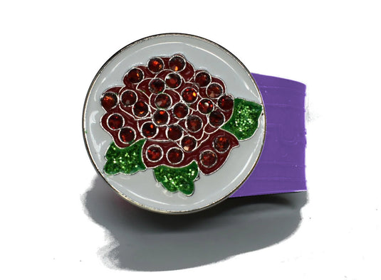 Red Rose golf ball marker on a Purple InfusenClip™