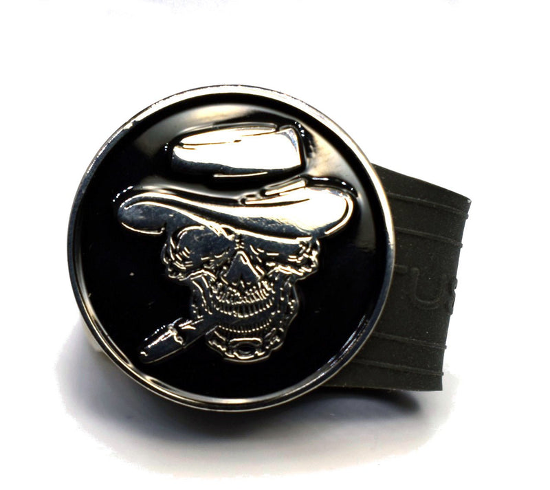 Load image into Gallery viewer, Smoking Skull golf ball marker on a Black InfusenClip™
