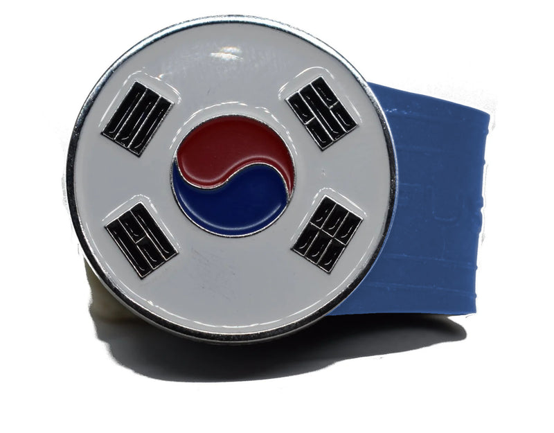 Load image into Gallery viewer, South Korea Flag golf ball marker on a Blue InfusenClip™
