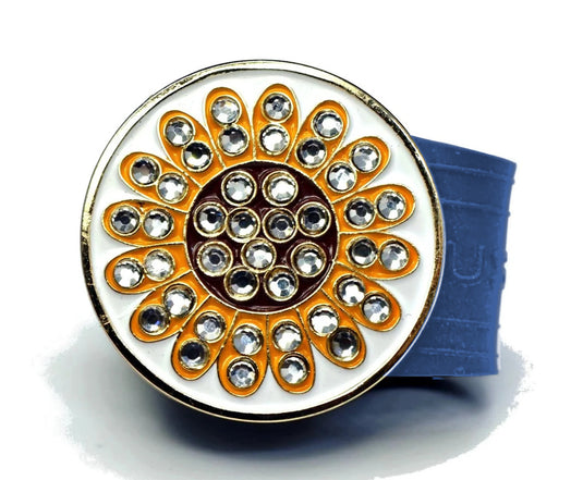 Sunflower golf ball marker on a Blue InfusenClip™