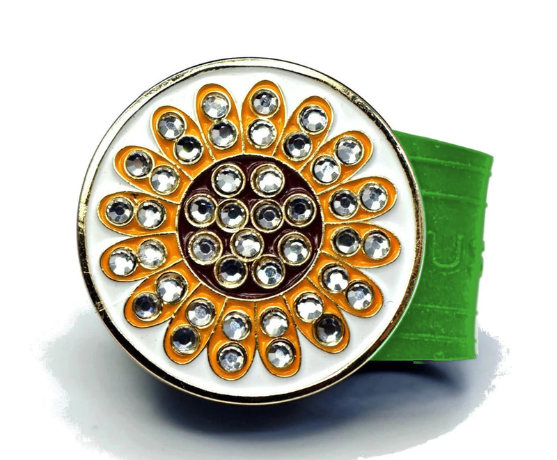 Load image into Gallery viewer, Sunflower golf ball marker on a Green InfusenClip™

