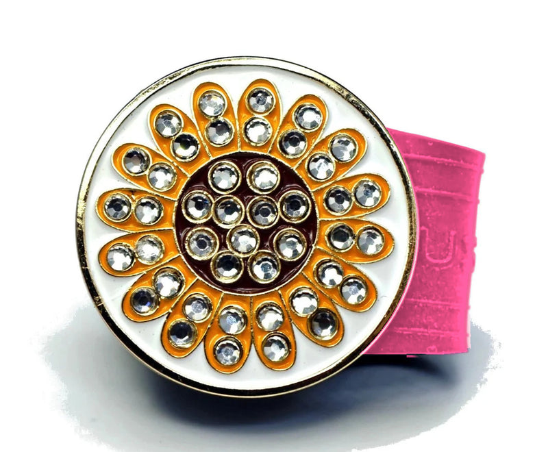 Load image into Gallery viewer, Sunflower golf ball marker on a Pink InfusenClip™
