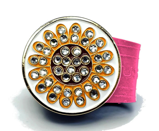Sunflower golf ball marker on a Pink InfusenClip™