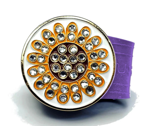 Sunflower golf ball marker on a Purple InfusenClip™