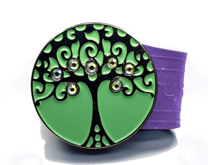 Load image into Gallery viewer, Tree golf ball marker on a Purple InfusenClip™

