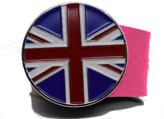 United Kingdom Flag golf ball marker on a Pink InfusenClip™