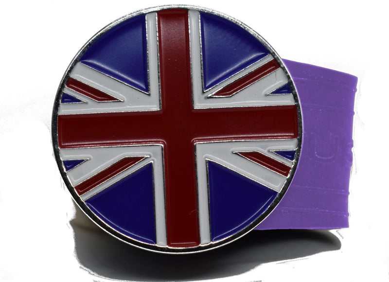 Load image into Gallery viewer, United Kingdom Flag golf ball marker on a Purple InfusenClip™
