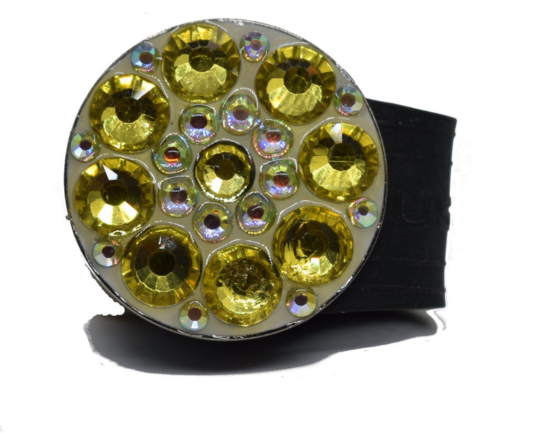 Load image into Gallery viewer, Yellow Rhinestones golf ball marker on a Black InfusenClip™
