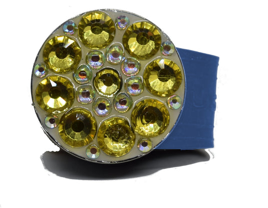Yellow Rhinestones golf ball marker on a Blue InfusenClip™