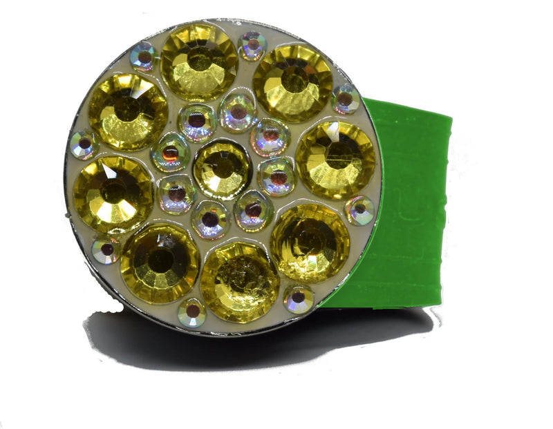 Load image into Gallery viewer, Yellow Rhinestones golf ball marker on a Green InfusenClip™

