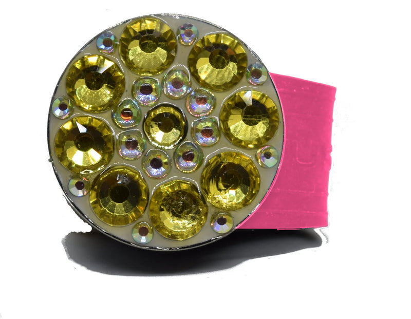 Load image into Gallery viewer, Yellow Rhinestones golf ball marker on a Pink InfusenClip™
