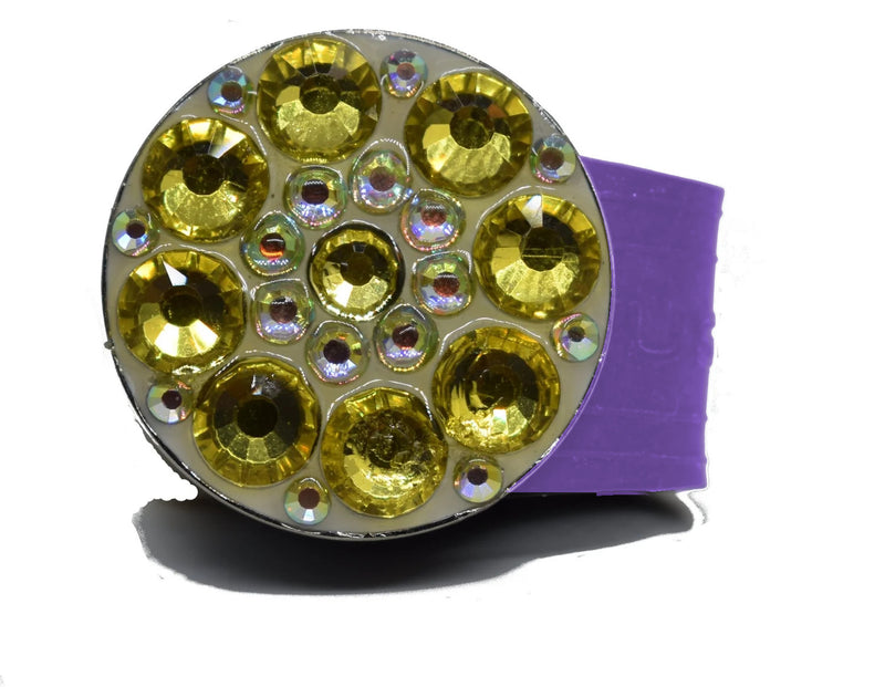 Load image into Gallery viewer, Yellow Rhinestones golf ball marker on a Purple InfusenClip™

