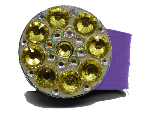 Yellow Rhinestones golf ball marker on a Purple InfusenClip™